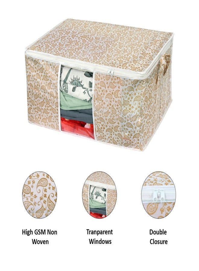 PrettyKrafts Set of 3 Non Woven Underbed Storage Bag with Handles, Clear Window & Zipper Lock | Quilt, Comforter & Blanket Cover Organiser | Foldable Cloth Storage Closet Bag (62x45x30cm, Golden) - Image 5